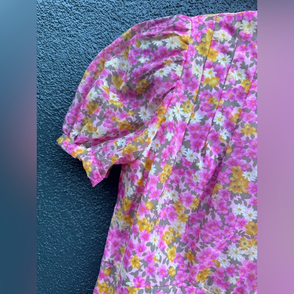 70s Vintage Pink Floral Chiffon Mini Dress XS - Picture 3 of 9